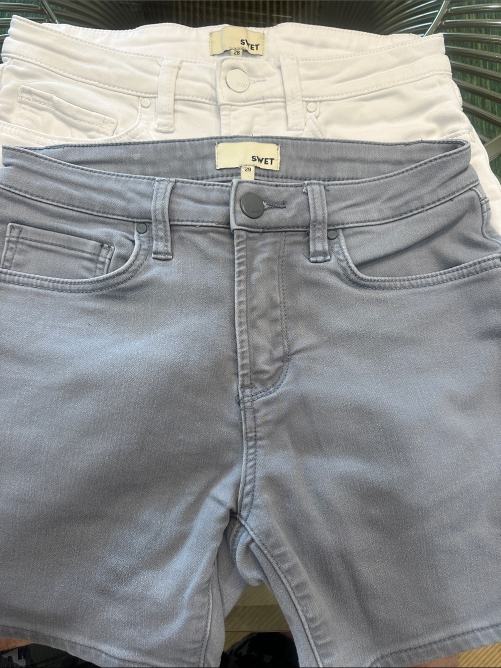 SWET Men’s High-Rise Shorts — Light Blue-Gray and White